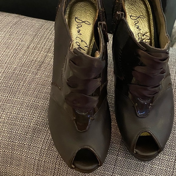 SAM EDELMAN Ankle Bootie Shoes Lace Up Oxford Strap Heel Wedge Peep Toe Platform - Picture 2 of 7